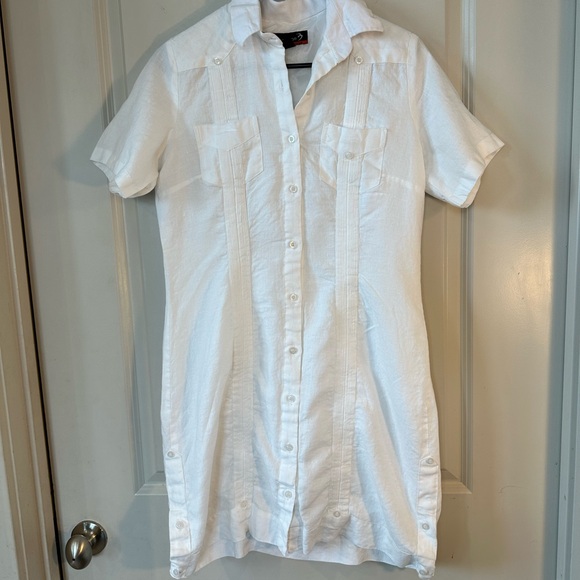 NWOT Marsotto Formale White 100% Linen Coastal Shirt Dress, size M/L - Picture 1 of 8